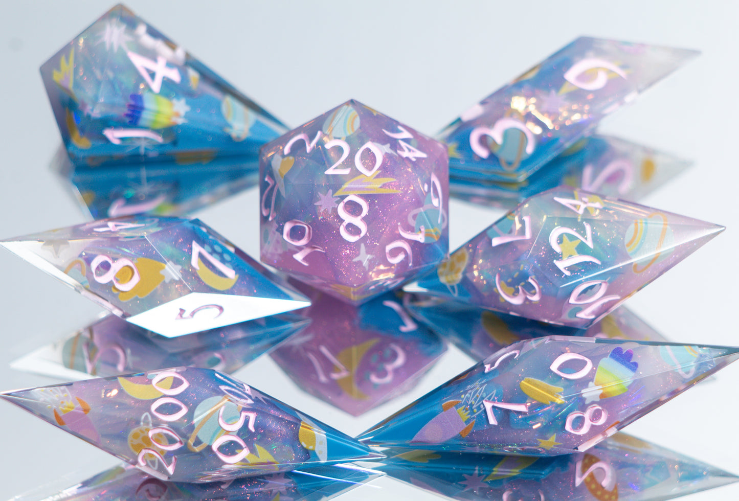 Cosmic Cuties - Sharp 7 Piece Handmade Resin Dice