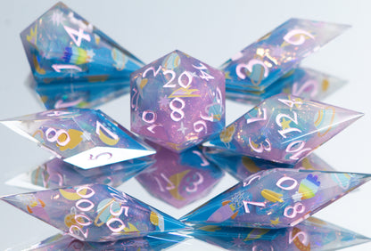 Cosmic Cuties - Sharp 7 Piece Handmade Resin Dice