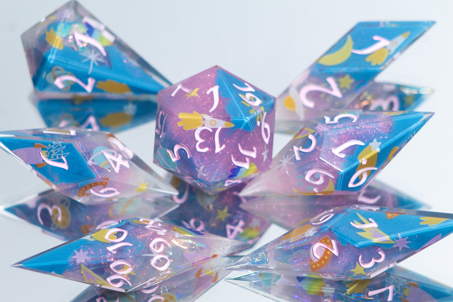 Cosmic Cuties - Sharp 7 Piece Handmade Resin Dice