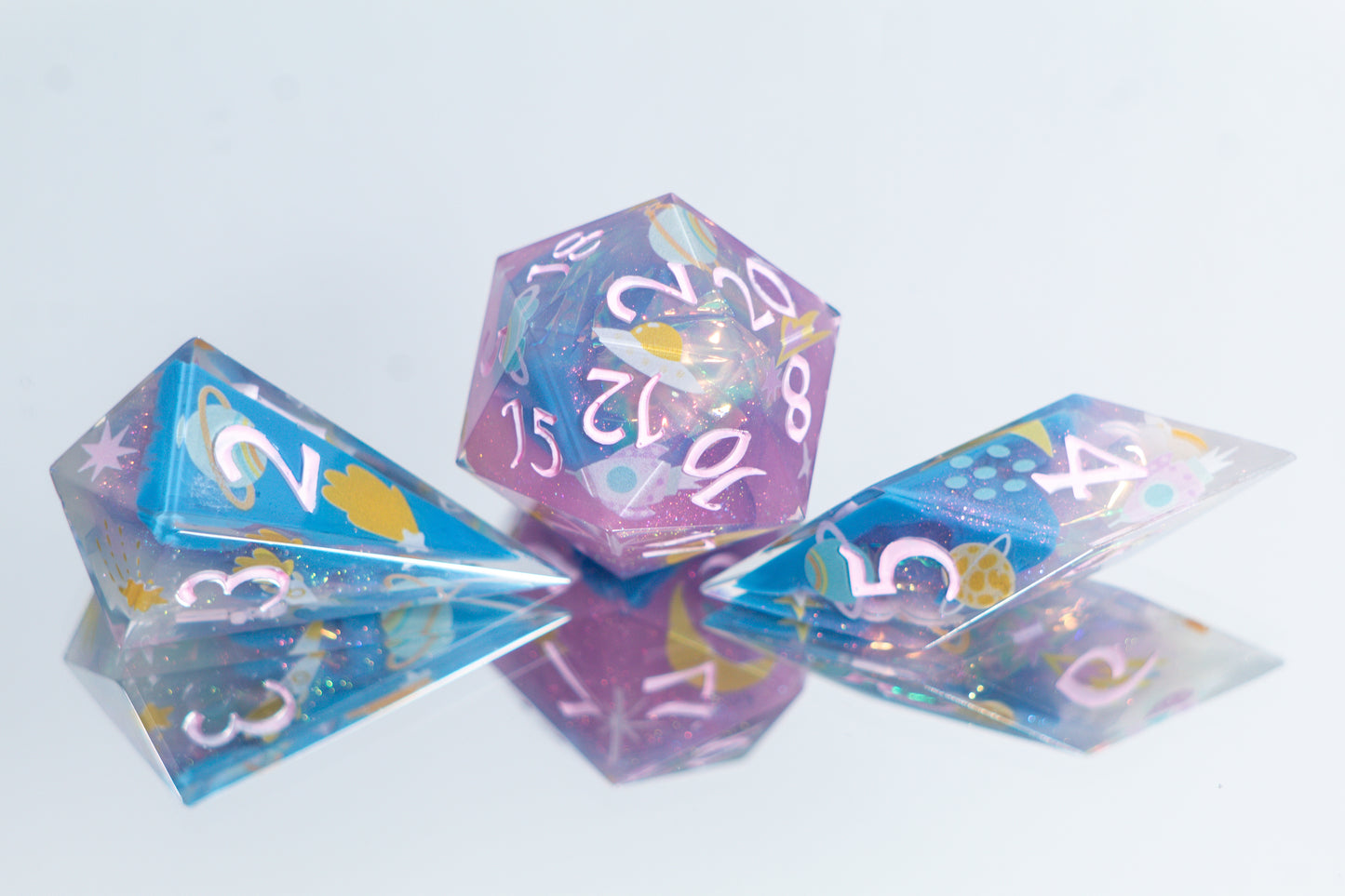 Cosmic Cuties - Sharp 7 Piece Handmade Resin Dice