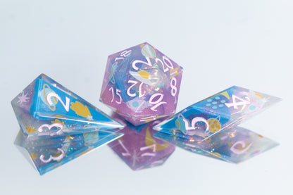 Cosmic Cuties - Sharp 7 Piece Handmade Resin Dice
