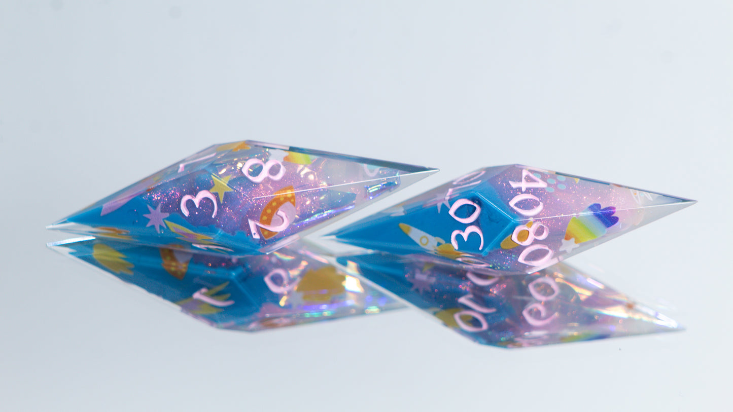 Cosmic Cuties - Sharp 7 Piece Handmade Resin Dice