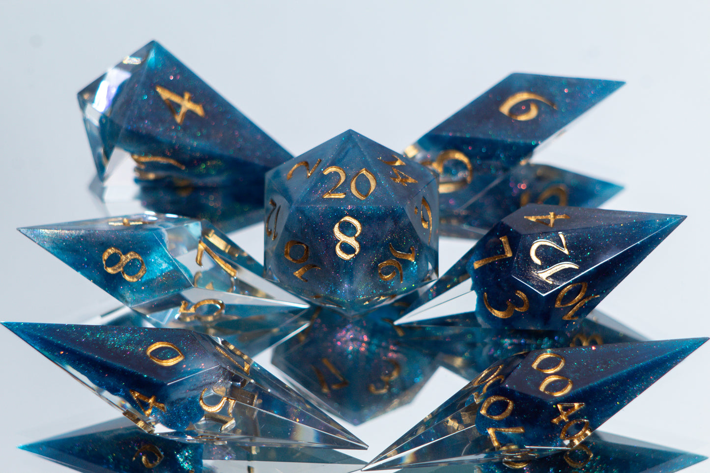 Teal Nebula - Sharp 7 Piece Handmade Resin Dice