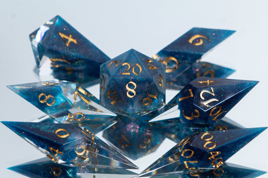 Teal Nebula - Sharp 7 Piece Handmade Resin Dice
