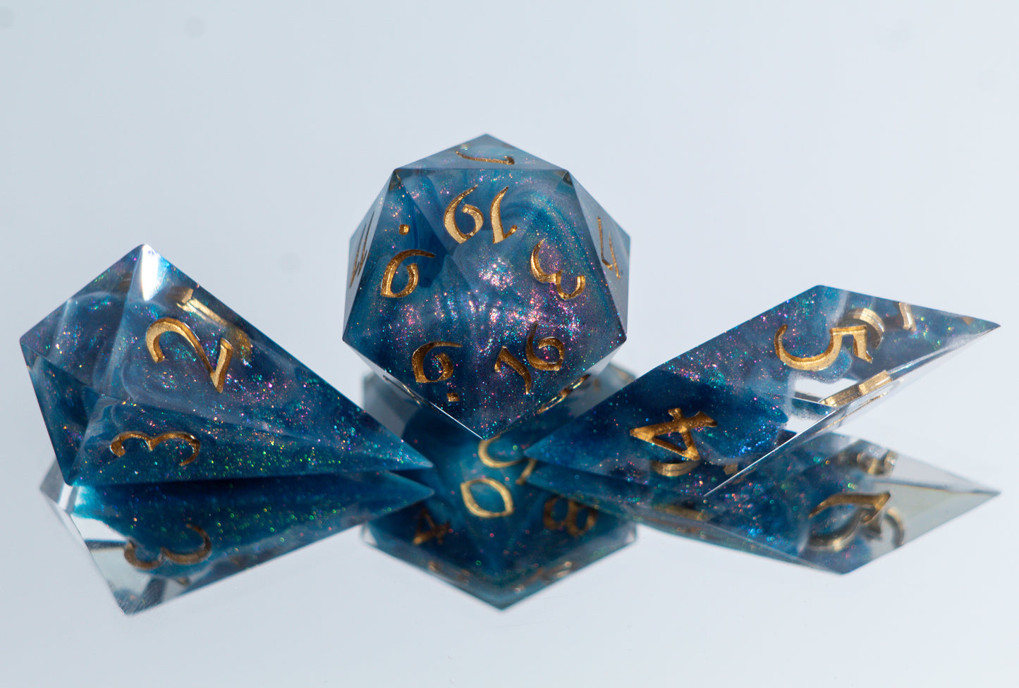 Teal Nebula - Sharp 7 Piece Handmade Resin Dice