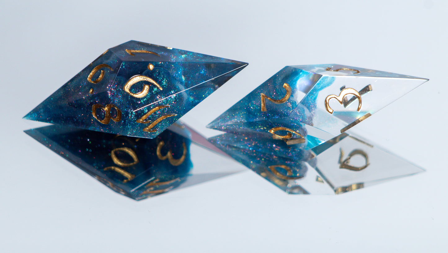 Teal Nebula - Sharp 7 Piece Handmade Resin Dice