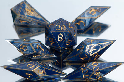 Gilded Lapis - Sharp 7 Piece Handmade Resin Dice