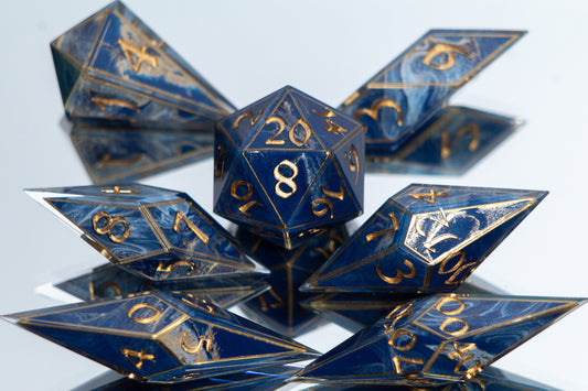 Gilded Lapis - Sharp 7 Piece Handmade Resin Dice