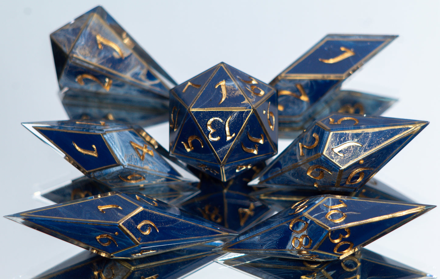 Gilded Lapis - Sharp 7 Piece Handmade Resin Dice