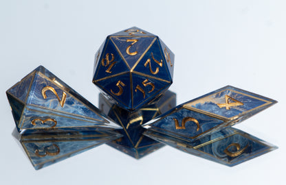 Gilded Lapis - Sharp 7 Piece Handmade Resin Dice