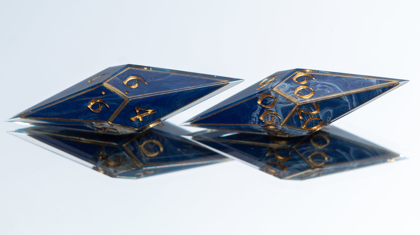 Gilded Lapis - Sharp 7 Piece Handmade Resin Dice