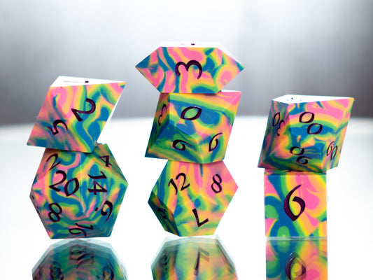 Tropical Rainbow Dirty Pour - 7 Piece Handmade Resin Dice