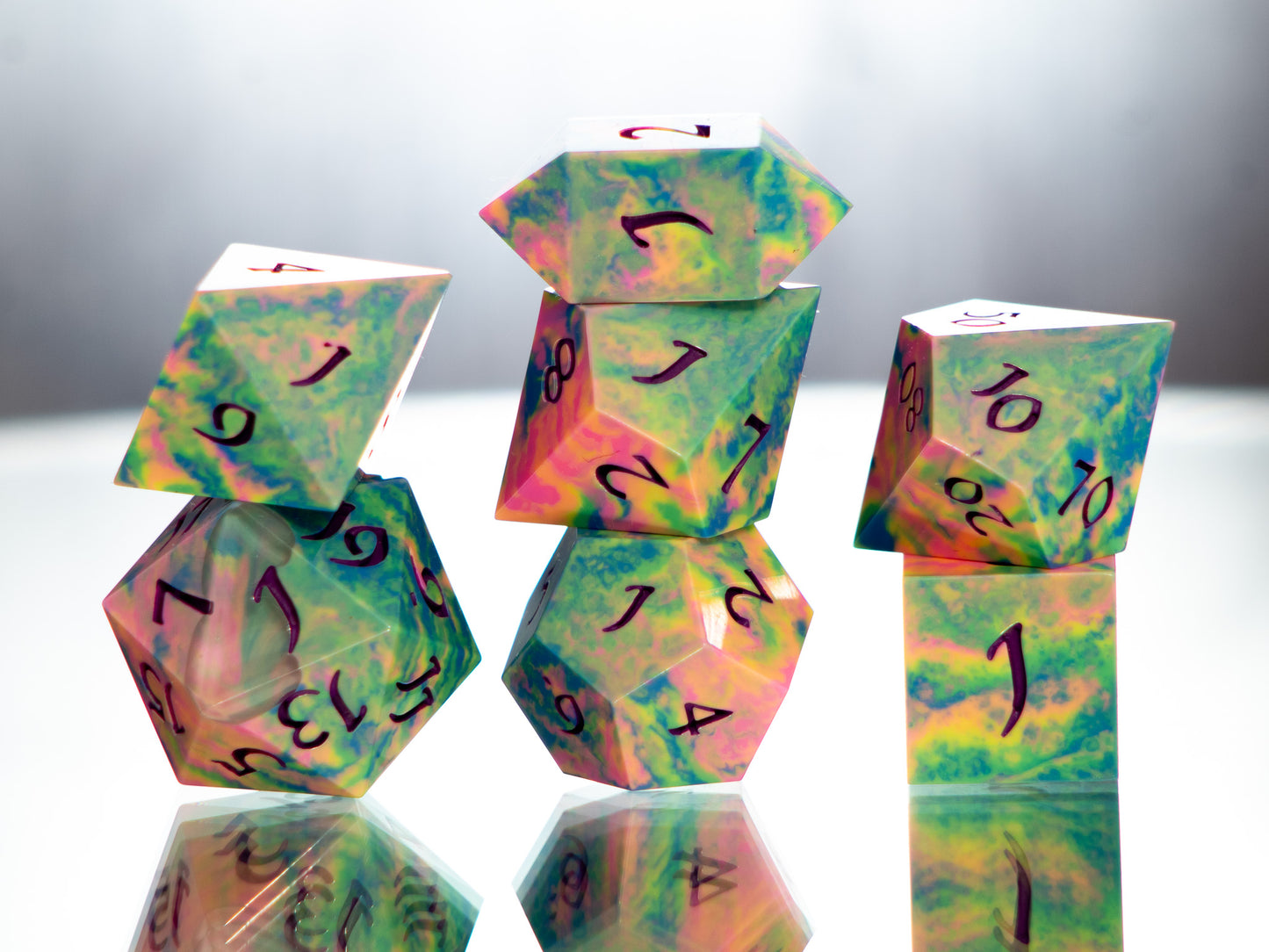 Tropical Rainbow Dirty Pour - 7 Piece Handmade Resin Dice
