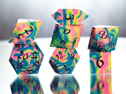 Tropical Rainbow Dirty Pour - 7 Piece Handmade Resin Dice
