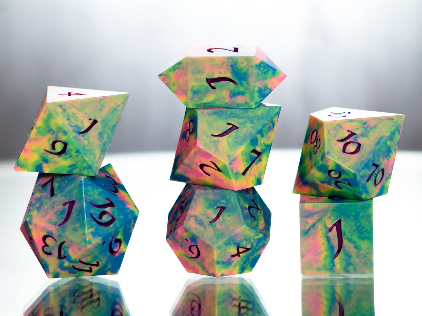 Tropical Rainbow Dirty Pour - 7 Piece Handmade Resin Dice