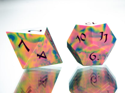 Tropical Rainbow Dirty Pour - 7 Piece Handmade Resin Dice