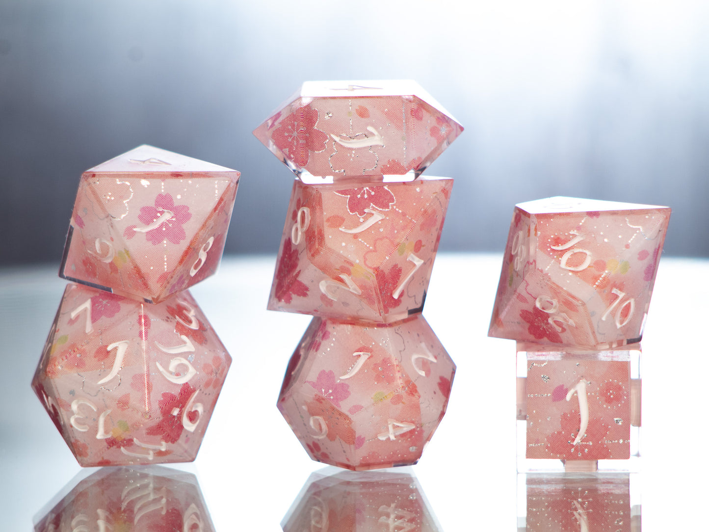 Sakura Season - 7 Piece Handmade Resin Dice