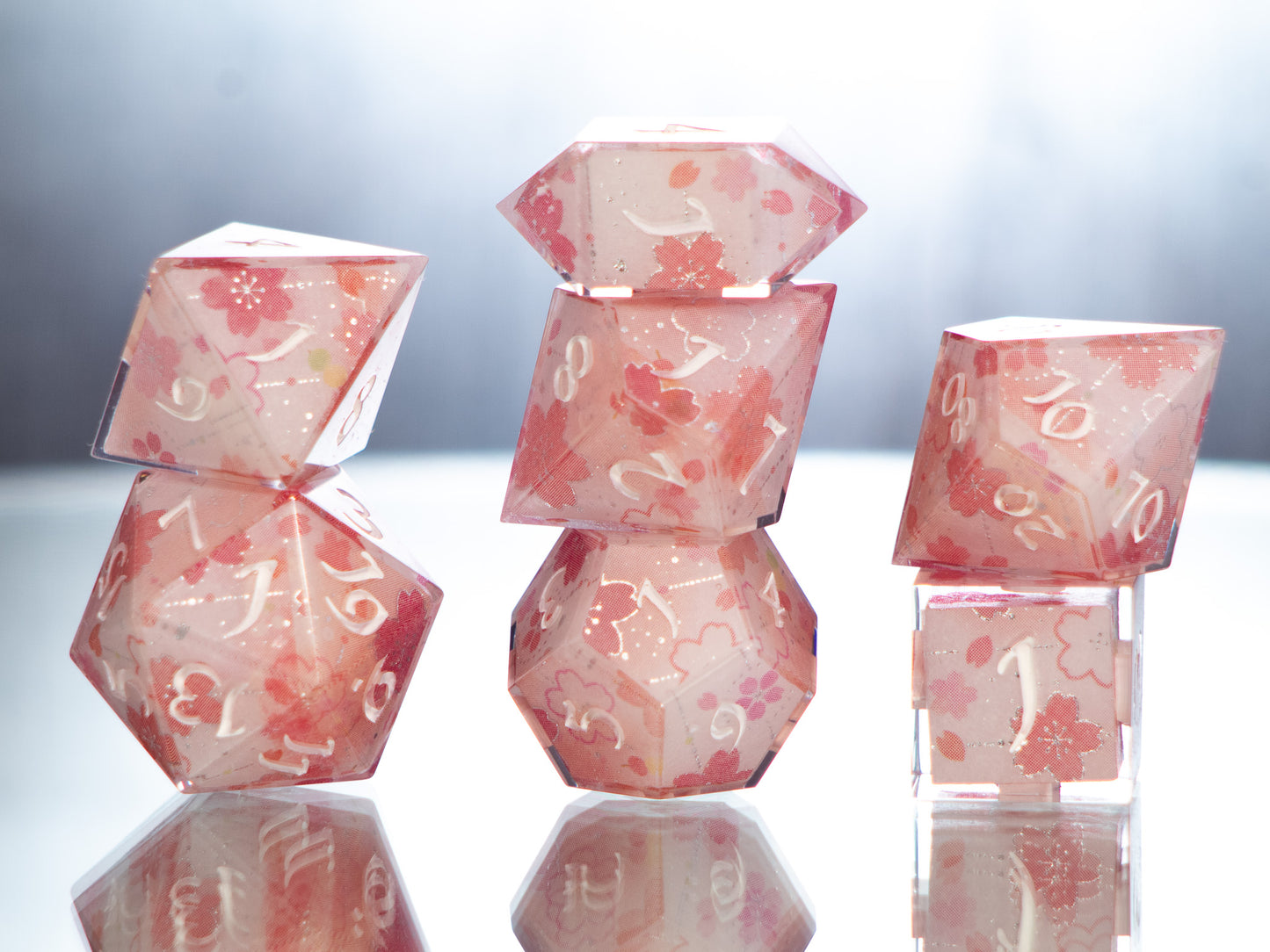 Sakura Season - 7 Piece Handmade Resin Dice