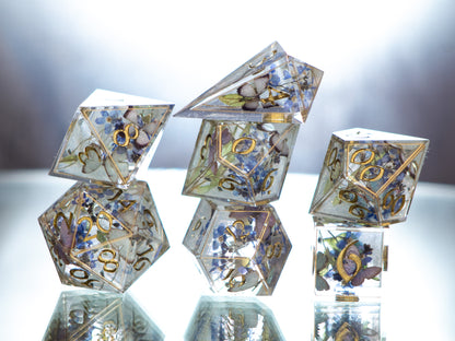 Forget-Me-Not Butterfly Terrarium - 7 Piece Handmade Resin Dice