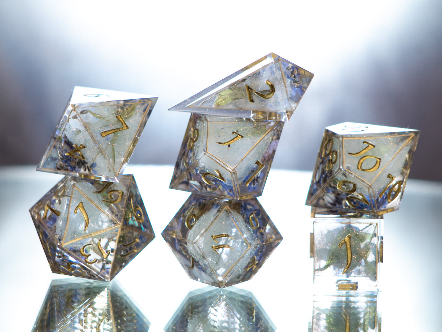 Forget-Me-Not Butterfly Terrarium - 7 Piece Handmade Resin Dice