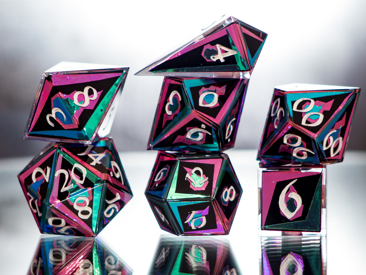 Burnish Flames - 7 Piece Handmade Dice