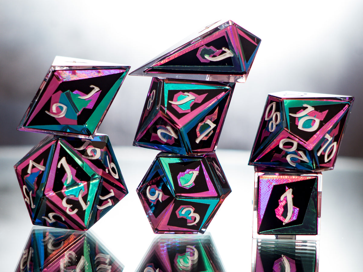 Burnish Flames - 7 Piece Handmade Dice