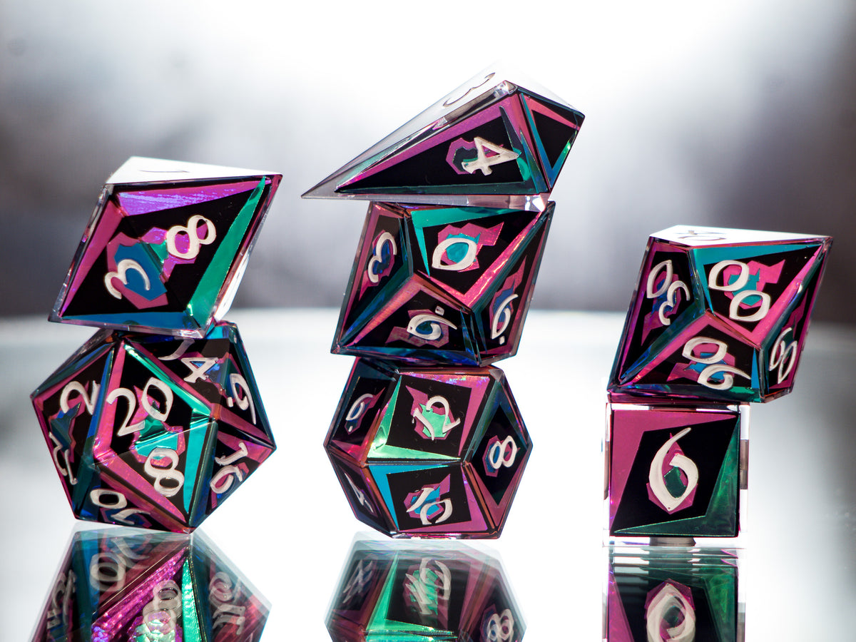 Burnish Flames - 7 Piece Handmade Dice