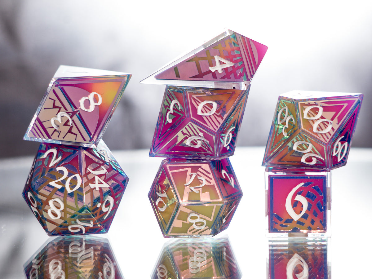 Synthwave Sunrise - 7 Piece Handmade Dice