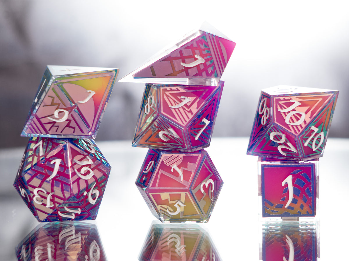 Synthwave Sunrise - 7 Piece Handmade Dice