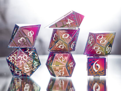 Synthwave Sunrise - 7 Piece Handmade Dice