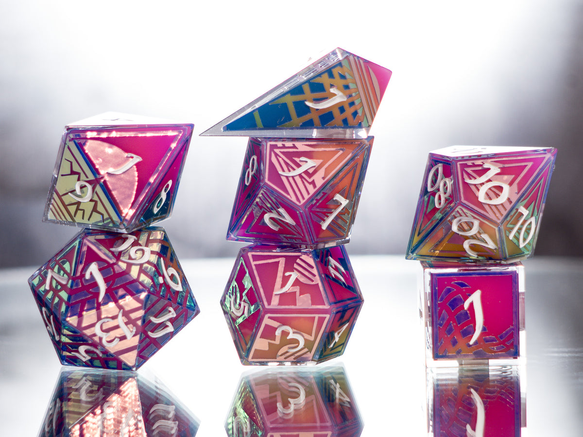 Synthwave Sunrise - 7 Piece Handmade Dice