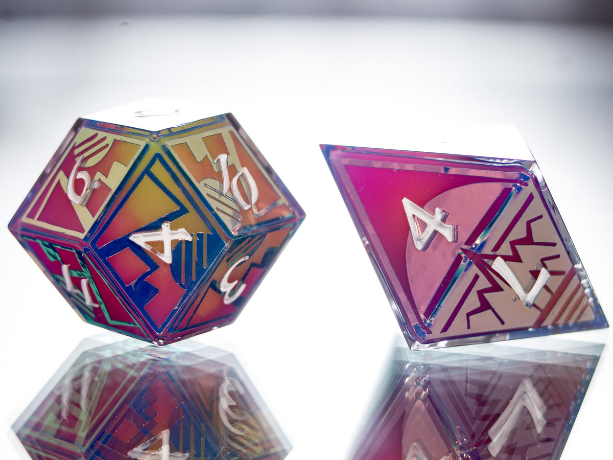 Synthwave Sunrise - 7 Piece Handmade Dice