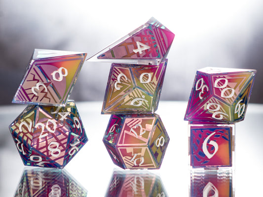 Synthwave Sunrise - 7 Piece Handmade Dice