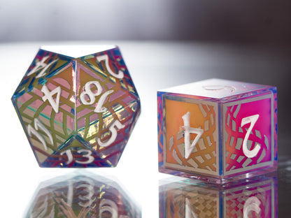 Synthwave Sunrise - 7 Piece Handmade Dice