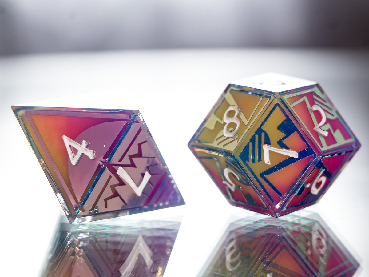Synthwave Sunrise - 7 Piece Handmade Dice