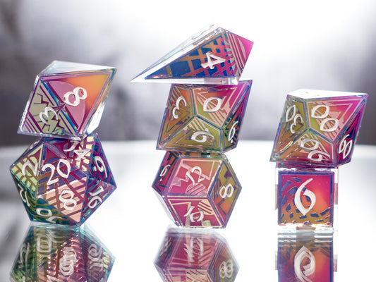 Synthwave Sunrise - 7 Piece Handmade Dice