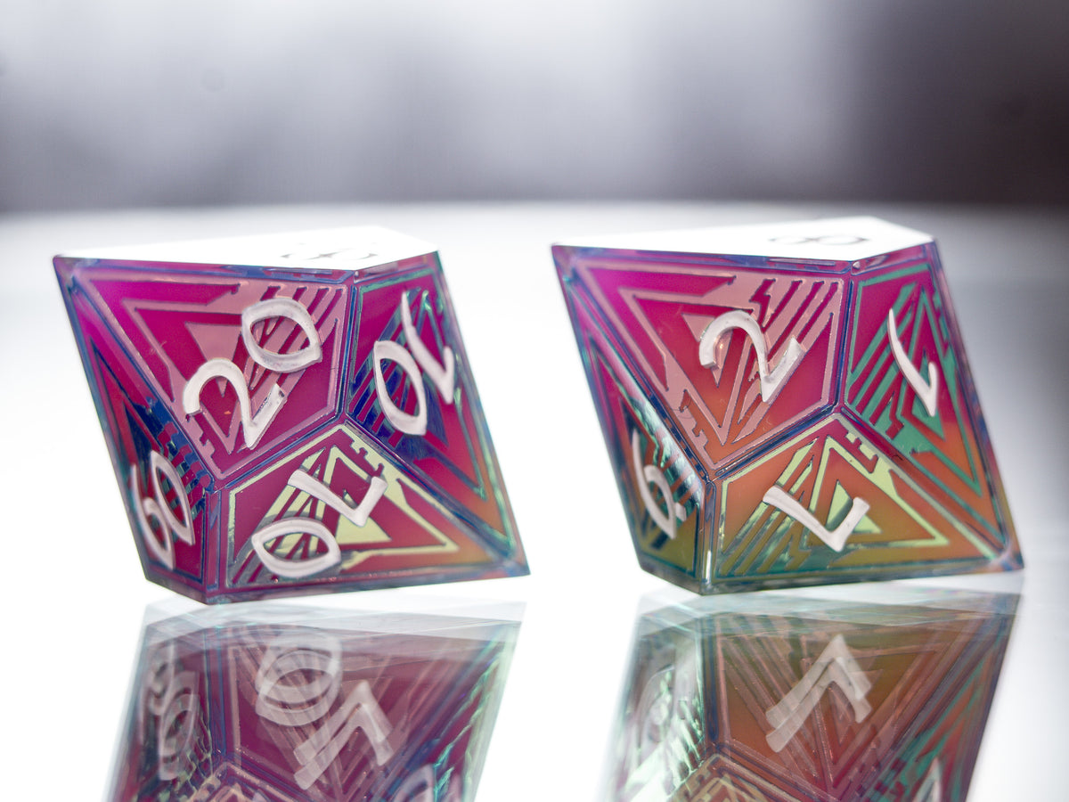 Synthwave Sunrise - 7 Piece Handmade Dice