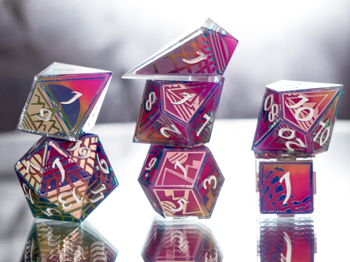 Synthwave Sunrise - 7 Piece Handmade Dice