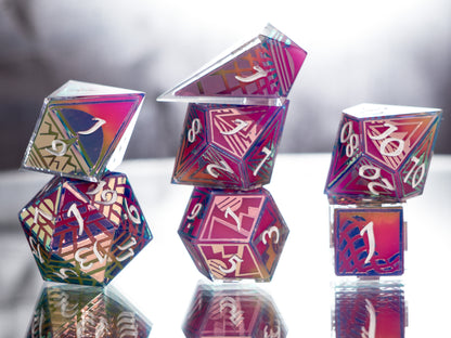 Synthwave Sunrise - 7 Piece Handmade Dice