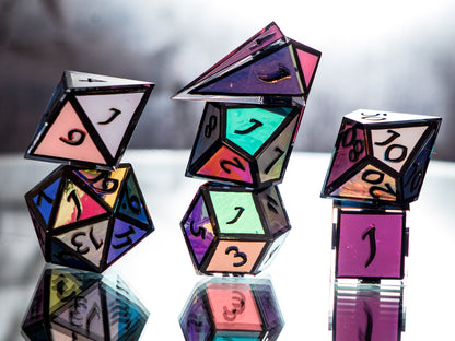 Holographic Stained Glass - 7 Piece Handmade Dice