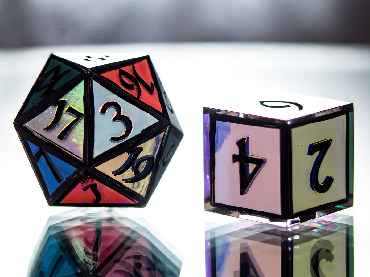 Holographic Stained Glass - 7 Piece Handmade Dice