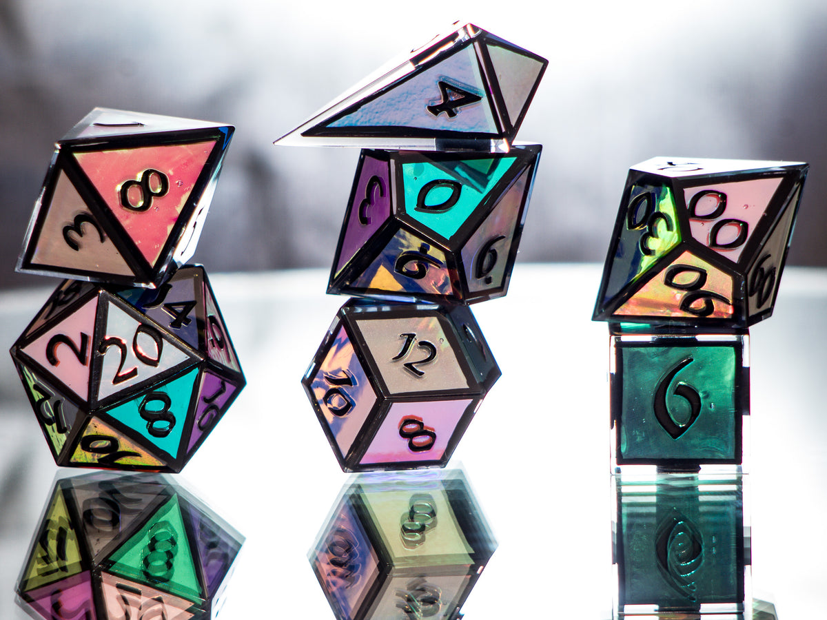 Holographic Stained Glass - 7 Piece Handmade Dice