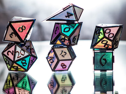 Holographic Stained Glass - 7 Piece Handmade Dice