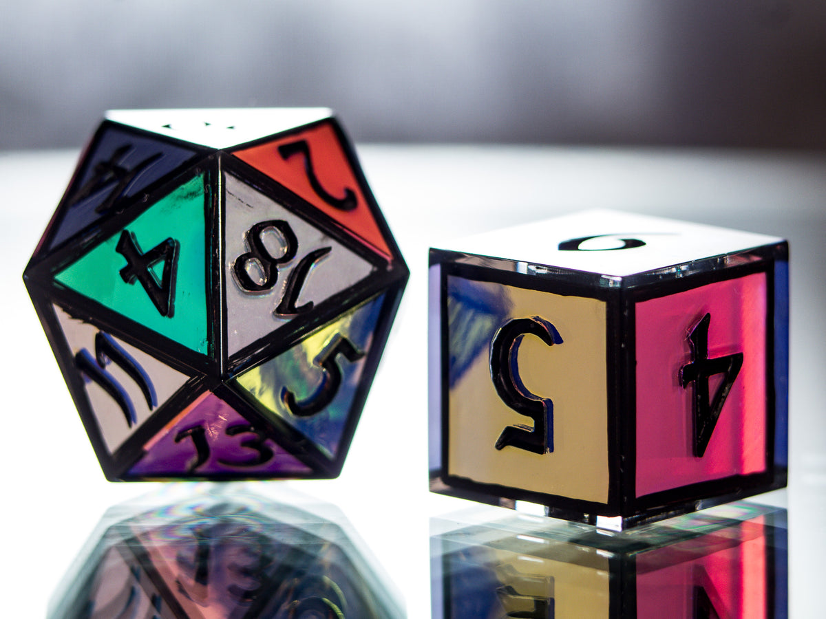 Holographic Stained Glass - 7 Piece Handmade Dice