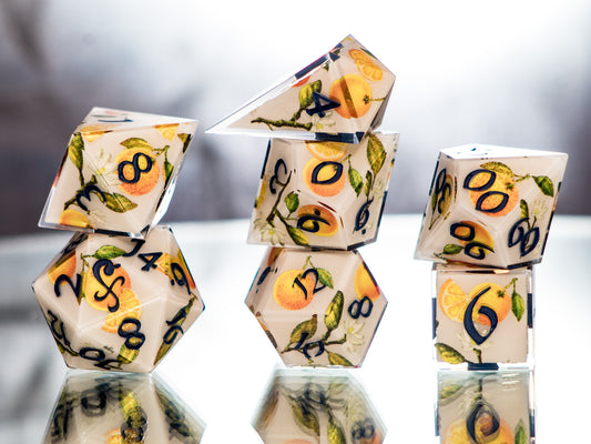 Navigator's Orange Grove- 7 Piece Handmade Dice