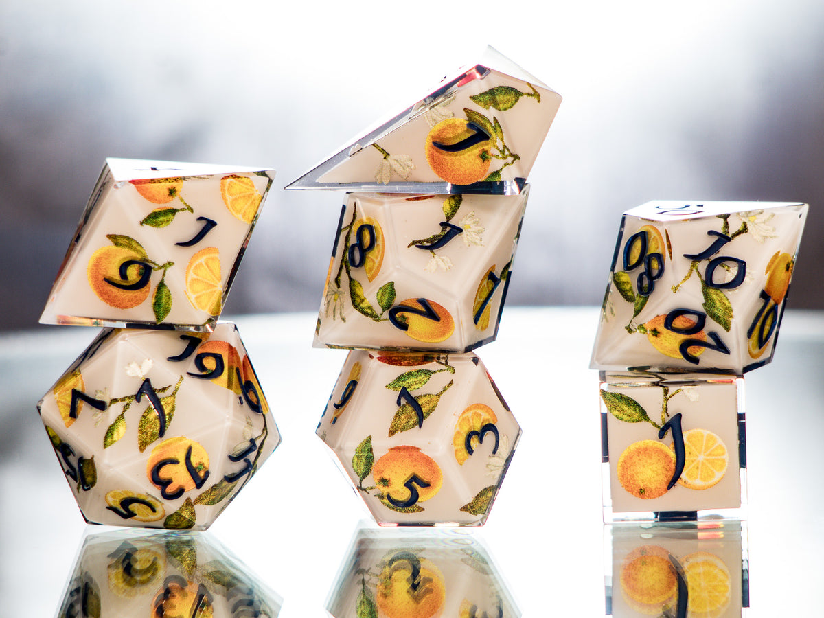 Navigator's Orange Grove- 7 Piece Handmade Dice
