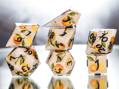 Navigator's Orange Grove- 7 Piece Handmade Dice