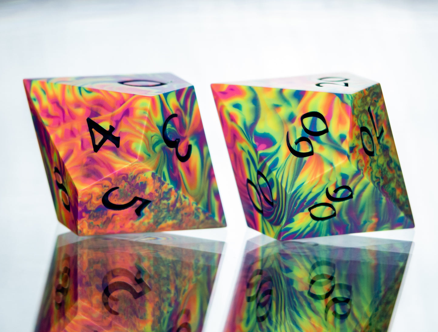 Neon Rainbow Dirty Pour: 7 Piece Handmade Resin Dice