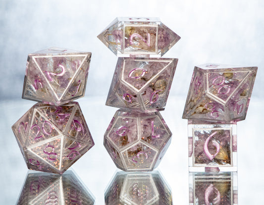 Lilac Love - 7 Piece Handmade Resin Dice