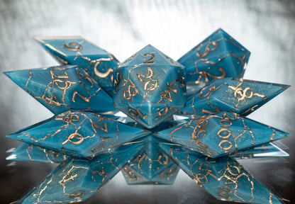 Turquoise Kintsugi - 7 Piece Handmade Resin Dice